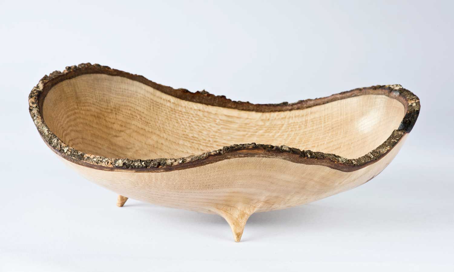 No251-Bark-Rimmed-Oak-Wooden-Bowl Three Legged Oak Wooden Bowl