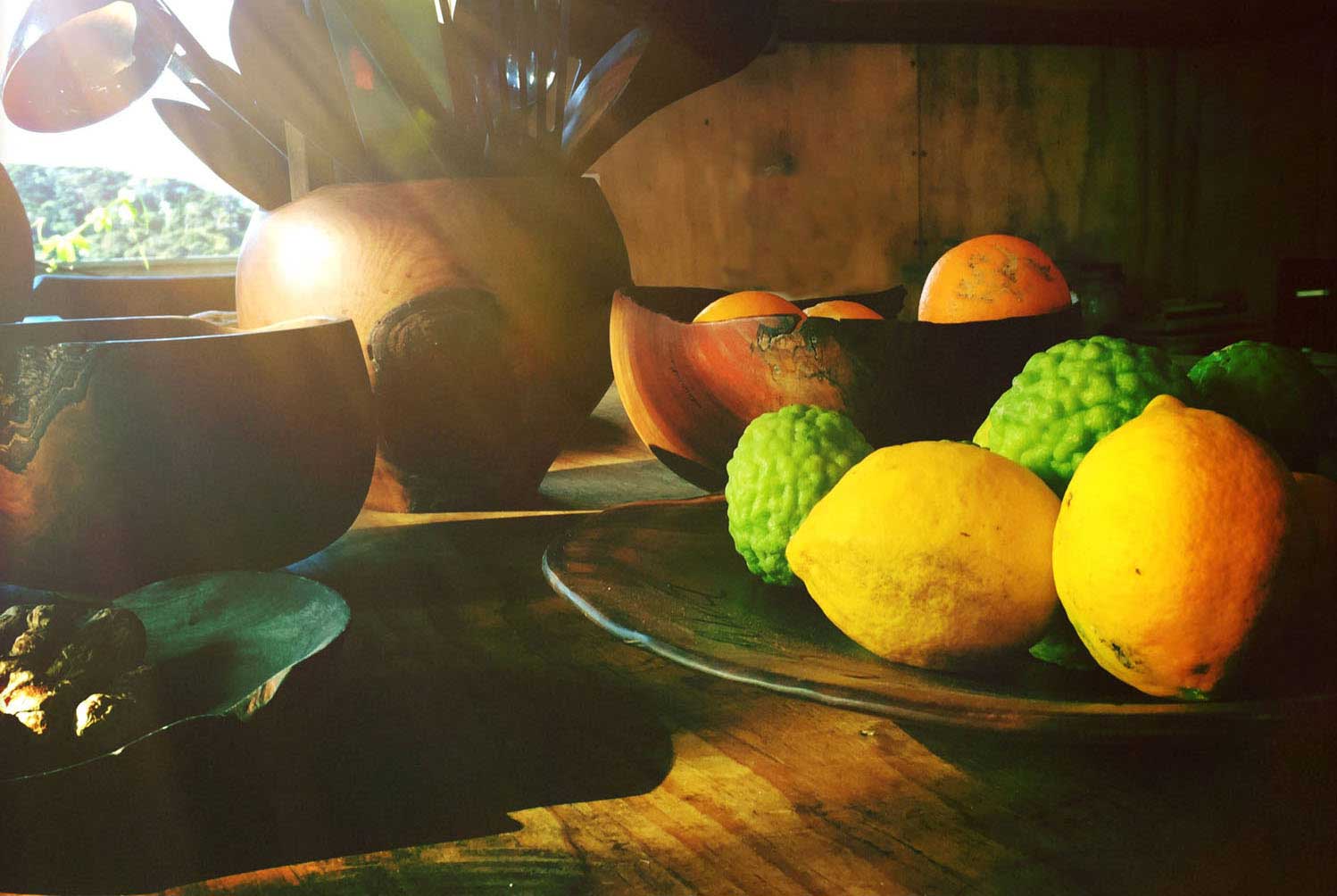 wooden bowls on table