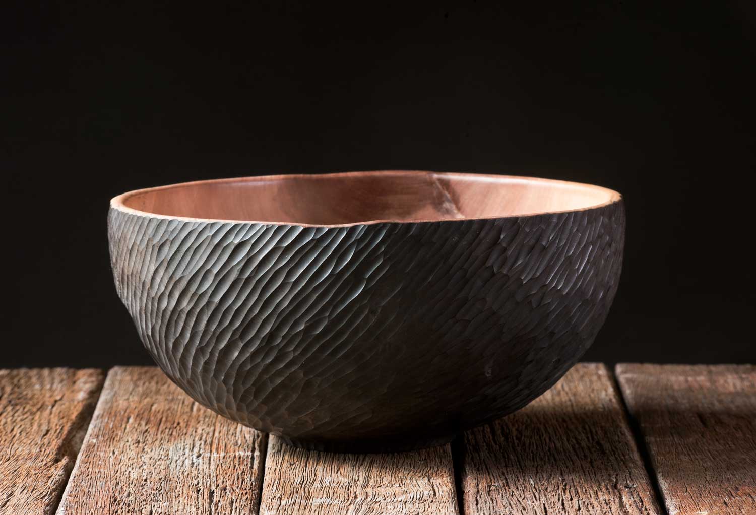 Hand-Carved-Ebonised-Pohutukawa-Bowl-No610-b Three Legged Oak Wooden Bowl