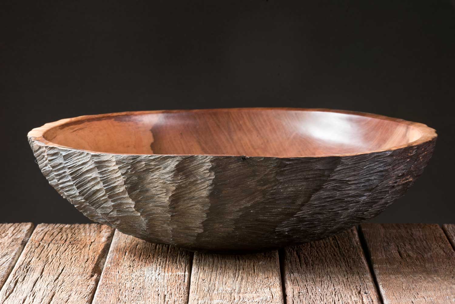 Hand-Carved-Pohutukawa-Bowl-No597 Three Legged Oak Wooden Bowl