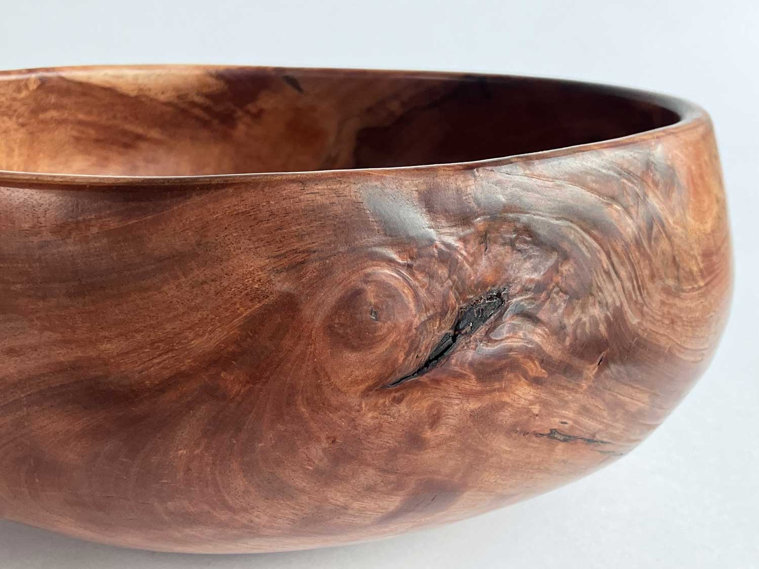 Pohutukawa-Bowl-No696 Greenwood-turned bowl with warped form and expressive texture in heartwood grain.
