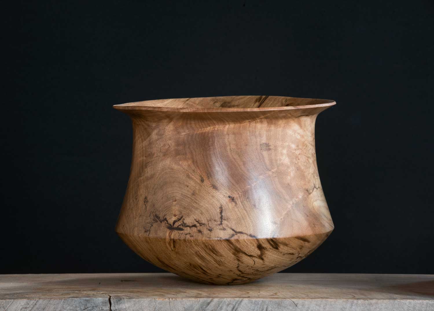 Turned Taraire bowl showcasing spalting and intricate wood figure