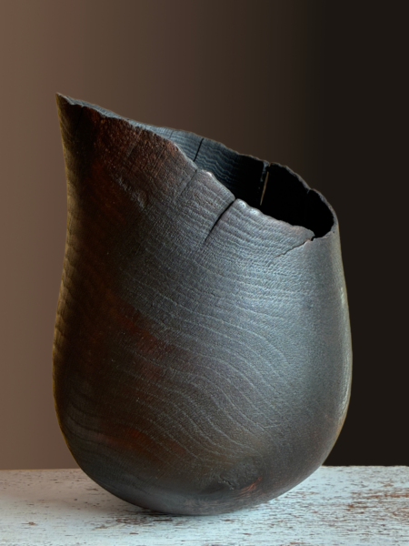 Fire-sculpted wooden art vessel